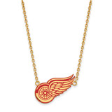 LogoArt Detroit Red Wings Necklace - Sterling Silver Gold-Tone Large Enameled Pendant 18 Inch