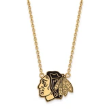 LogoArt Chicago Blackhawks Necklace - Sterling Silver Gold-Tone Large Enameled Pendant 18 Inch