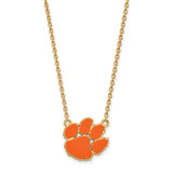 LogoArt Clemson University Necklace - Sterling Silver Gold-Tone Tiger Paw Large Enameled Pendant 18 Inch