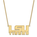 LogoArt Louisiana State University Necklace - Sterling Silver Gold-Tone L-S-U Tigers Large Pendant 18 Inch