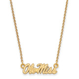 LogoArt University of Mississippi Necklace - Sterling Silver Gold-Tone Ole Miss Small Pendant 18 Inch