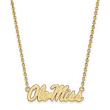 LogoArt University of Mississippi Necklace - Sterling Silver Gold-Tone Ole Miss Large Pendant 18 Inch