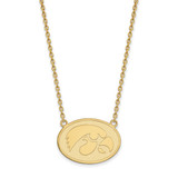 LogoArt University of Iowa Necklace - Sterling Silver Gold-Tone Hawk Large Oval Pendant 18 Inch