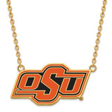 LogoArt Oklahoma State University Necklace - Sterling Silver Gold-Tone O-S-U Large Enameled Pendant 18 Inch