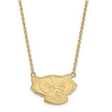 LogoArt University of Wisconsin Necklace - Sterling Silver Gold-Tone Badger Large Pendant 18 Inch, 28 mm Wide