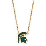 LogoArt Michigan State University Necklace - Sterling Silver Gold-Tone Spartan Large Enameled Pendant 18 Inch