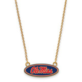 LogoArt University of Mississippi Necklace - Sterling Silver Gold-Tone Ole Miss Small Enameled Oval Pendant 18 Inch