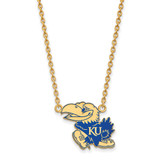 LogoArt University of Kansas Necklace - Sterling Silver Gold-Tone Jayhawk Large Enameled Pendant 18 Inch