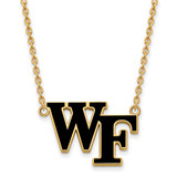 LogoArt Wake Forest University Necklace - Sterling Silver Gold-Tone W-F Large Enameled Pendant 18 Inch