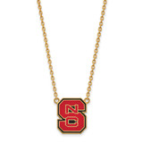 LogoArt North Carolina State University Necklace - Sterling Silver Gold-Tone N-C-S Large Enameled Pendant 18 Inch