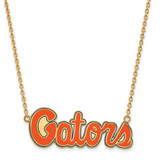 LogoArt University of Florida Necklace - Sterling Silver Gold-Tone Gators Script Large Enameled Pendant 18 Inch