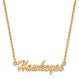 LogoArt University of Iowa Necklace - Sterling Silver Gold-Tone Hawkeyes Script Medium Pendant 18 Inch