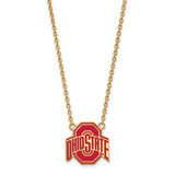 LogoArt Ohio State University Necklace - Sterling Silver Gold-Tone The Large Enameled Pendant 18 Inch