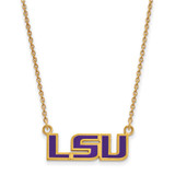 LogoArt Louisiana State University Necklace - Sterling Silver Gold-Tone L-S-U Small Enameled Pendant 18 Inch