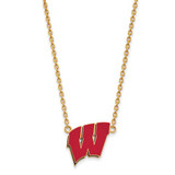 LogoArt University of Wisconsin Necklace - Sterling Silver Gold-Tone Letter W Large Enameled Pendant 18 Inch