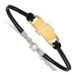 LogoArt University of Florida Bracelet - Sterling Silver Gold-Tone Letter F Small Center Black Leather 7 Inch with Extender