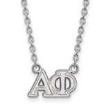 LogoArt Alpha Phi Necklace - Sterling Silver Rhodium-Plated Sorority Greek Letters Medium Pendant 18 Inch