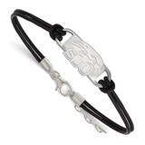 Sterling Silver Rhodium-Plated LogoArt Saint Joseph'S University Hawks Small Center Black Leather 7 Inch Bracelet with Extender