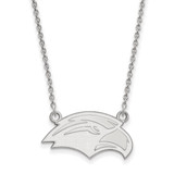 LogoArt University of Southern Mississippi Necklace - Sterling Silver Rhodium-Plated Eagle Small Pendant 18 Inch