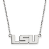 LogoArt Louisiana State University Necklace - Sterling Silver Rhodium-Plated L-S-U Small Pendant 18 Inch