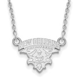LogoArt University of New Orleans Necklace - Sterling Silver Rhodium-Plated U-N-O Small Pendant 18 Inch