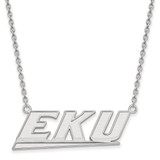 LogoArt Eastern Kentucky University Necklace - Sterling Silver Rhodium-Plated E-K-U Large Pendant 18 Inch
