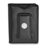 LogoArt Calgary Flames Wallet - Sterling Silver Rhodium-Plated Black Leather