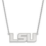 LogoArt Louisiana State University Necklace - Sterling Silver Rhodium-Plated L-S-U Large Pendant 18 Inch