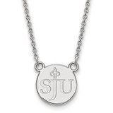 Sterling Silver Rhodium-Plated LogoArt Saint Joseph'S University S-J-U Small Pendant 18 Inch Necklace