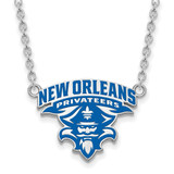 LogoArt University of New Orleans Necklace - Sterling Silver Rhodium-Plated U-N-O Large Enameled Pendant 18 Inch