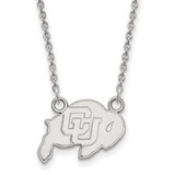 LogoArt University of Colorado Necklace - Sterling Silver Rhodium-Plated Buffalo Small Pendant 18 Inch