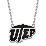 LogoArt University of Texas at El Paso Necklace - Sterling Silver Rhodium-Plated Large Enameled Pendant 18 Inch