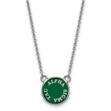 LogoArt Alpha Sigma Tau Necklace - Sterling Silver Rhodium-Plated Extra Sorority Text Small Color Enamel Pendant 18 Inch
