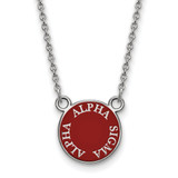 LogoArt Alpha Sigma Alpha Necklace - Sterling Silver Rhodium-Plated Sorority Text Small Color Enamel Pendant 18 Inch - SS012ASI-18