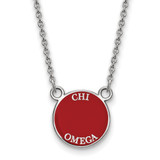 LogoArt Chi Omega Necklace - Sterling Silver Rhodium-Plated Extra Sorority Text Small Color Enamel Pendant 18 Inch
