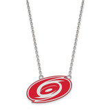 LogoArt Carolina Hurricanes Necklace - Sterling Silver Rhodium-Plated Large Enameled Pendant 18 Inch