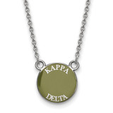 LogoArt Kappa Delta Necklace - Sterling Silver Rhodium-Plated Sorority Text Small Color Enamel Pendant 18 Inch - SS012KD-18