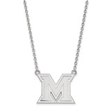 LogoArt Miami University Necklace - Sterling Silver Rhodium-Plated Ohio Letter M Large Pendant 18 Inch