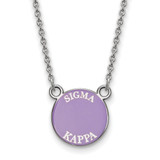 LogoArt Sigma Kappa Necklace - Sterling Silver Rhodium-Plated Sorority Text Small Color Enamel Pendant 18 Inch - SS012SKP-18