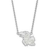 LogoArt University of Kansas Necklace - Sterling Silver Rhodium-Plated Jayhawk Large Pendant 18 Inch, 19 mm Wide - SS012UKS-18