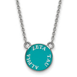 LogoArt Zeta Tau Alpha Necklace - Sterling Silver Rhodium-Plated Sorority Text Small Color Enamel Pendant 18 Inch - SS012ZTA-18