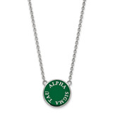 LogoArt Alpha Sigma Tau Necklace - Sterling Silver Rhodium-Plated Sorority Text Large Color Enamel Pendant 18 Inch - SS013ALS-18