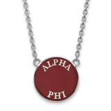LogoArt Alpha Phi Necklace - Sterling Silver Rhodium-Plated Sorority Text Large Color Enamel Pendant 18 Inch - SS013APH-18