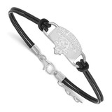 LogoArt University of New Orleans Bracelet - Sterling Silver Rhodium-Plated U-N-O Small Center Black Leather 7 Inch with Extender