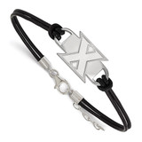 LogoArt Xavier University Bracelet - Sterling Silver Rhodium-Plated Letter X Black Leather 7 Inch with Extender