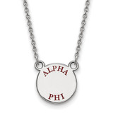 LogoArt Alpha Phi Necklace - Sterling Silver Rhodium-Plated Sorority Text Small Color Enamel Pendant 18 Inch - SS014APH-18