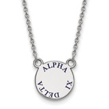 LogoArt Alpha Xi Delta Necklace - Sterling Silver Rhodium-Plated Sorority Text Small Color Enamel Pendant 18 Inch - SS014AXD-18
