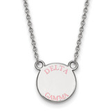 LogoArt Delta Gamma Necklace - Sterling Silver Rhodium-Plated Sorority Text Small Color Enamel Pendant 18 Inch - SS014DG-18