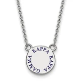 LogoArt Kappa Kappa Gamma Necklace - Sterling Silver Rhodium-Plated Sorority Text Small Color Enamel Pendant 18 Inch - SS014KKG-18