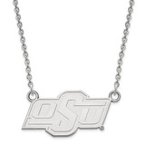 LogoArt Oklahoma State University Necklace - Sterling Silver Rhodium-Plated O-S-U Small Pendant 18 Inch